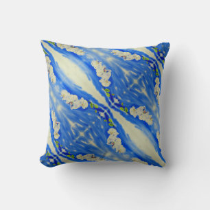 Elegant boho abstract white blue floral cushion