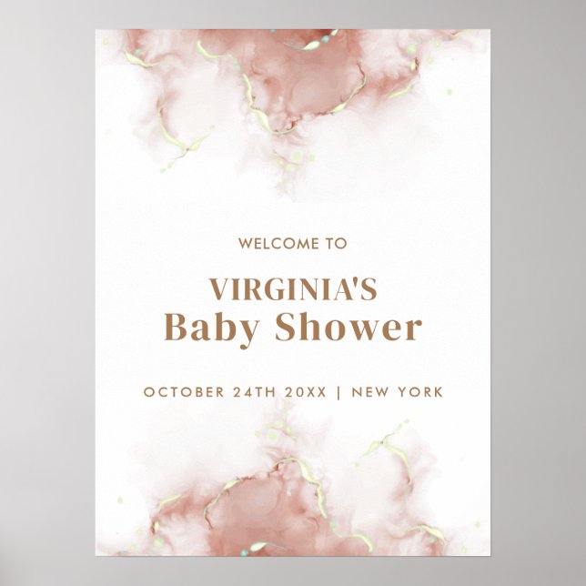 Elegant Boho Agate Gold Baby Shower Welcome Poster (Front)