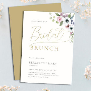Elegant Boho Anemones Floral Gold Bridal Brunch Invitation