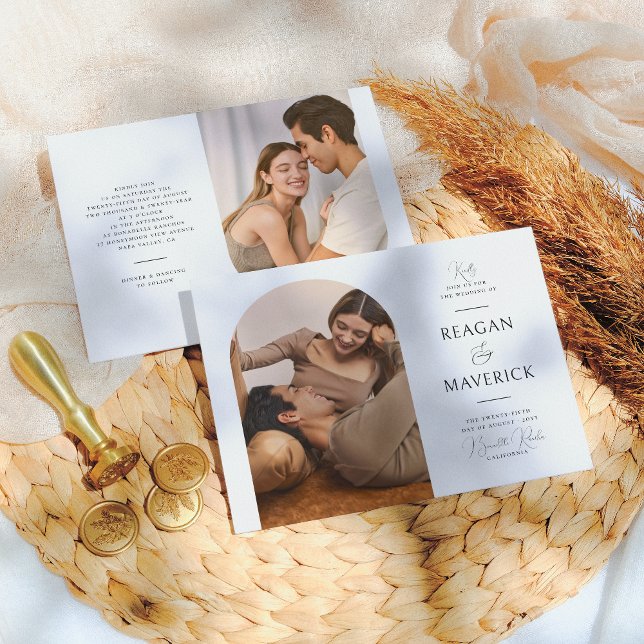 Elegant Boho Arch Classic Typography Photo Wedding Invitation (Creator Uploaded)
