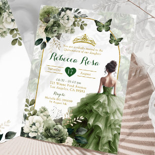Elegant Boho Arch Sage Green Princess Quinceañera Invitation