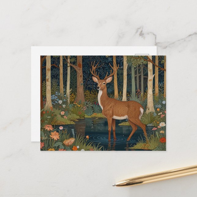 Elegant boho art rustic woodland deer  postcard (Front/Back In Situ)