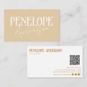 Elegant Boho Beige Neutral QR Code Minimal Modern Business Card