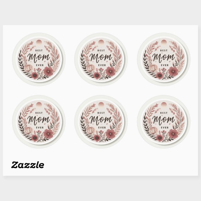 Elegant Boho Best Mom Ever Sticker - Pink Floral W (Sheet)