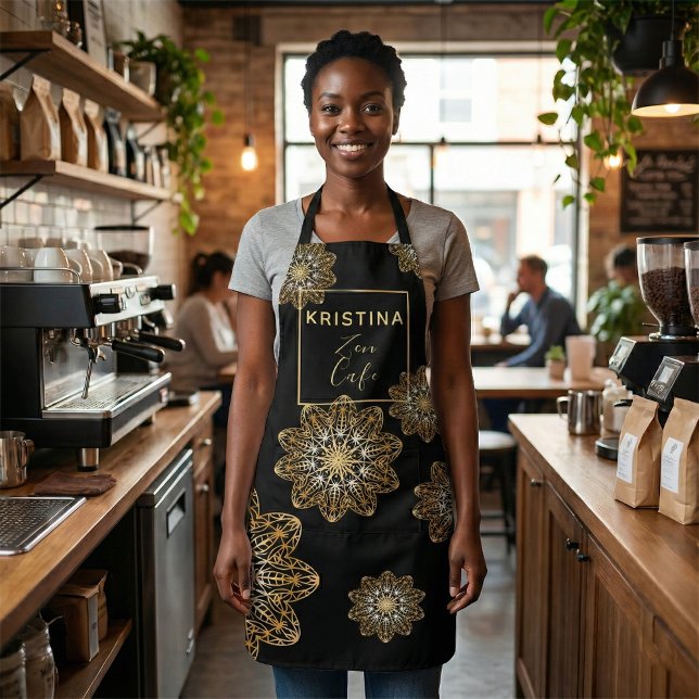 Elegant Boho Black and Gold Zen Mandala Apron (Creator Uploaded)