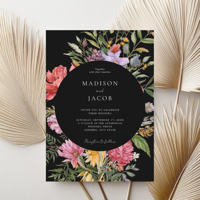 Elegant Boho Black Dutch Floral Wedding Invitation (Creator Uploaded)