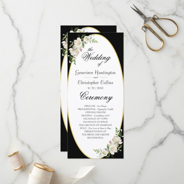 Elegant Boho Black Floral Wedding Ceremony Program (Front/Back In Situ)