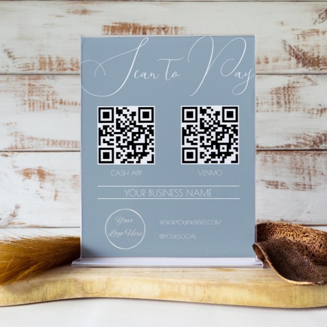 Elegant boho blue 2 QR code business scan to pay Poster (Creator Uploaded)