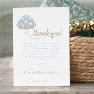 Elegant Boho Blue Balloon Baby Shower Thank You Card