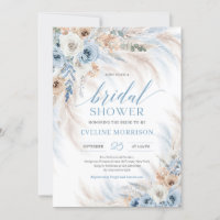 Elegant boho blue floral and ivory roses pampas