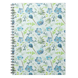 Elegant Boho Blue Green Watercolor Flowers Notebook