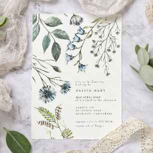 Elegant Boho Blue Green Wildflower Bridal Shower Invitation