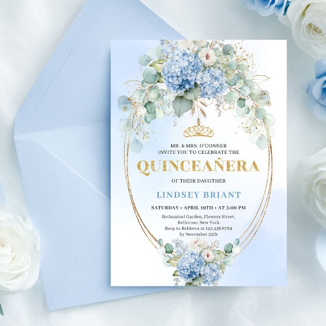 Elegant Boho Blue Hydrangeas Quinceañera Invite (Elegant Boho Blue Hydrangeas Quinceañera Invite)