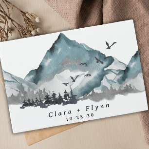Elegant Boho Blue Mountain Forest Wedding  Guest Book