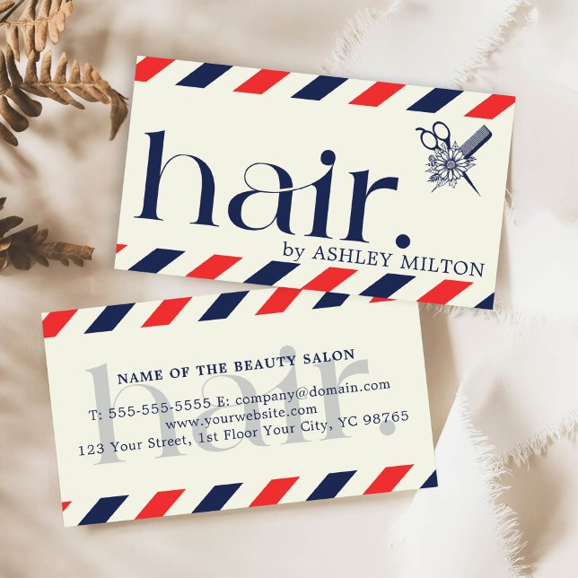 Elegant Boho Blue Red Scissors Hair Stylist Business Card (Creator Uploaded)