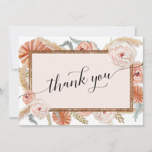 Elegant Boho Blush Floral Tropical Palm Pampas Thank You Card