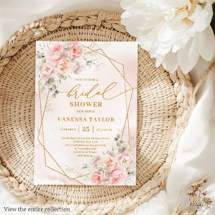 Elegant Boho Blush Gold Floral Bridal Shower Invit Invitation