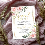 Elegant boho blush pink floral gold sweet sixteen invitation<br><div class="desc">Elegant boho blush pink floral gold sweet sixteen invitation,  Contact me for matching items or for customisation,  Blush Roses ©</div>