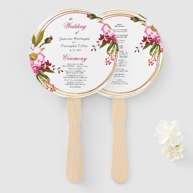 Elegant Boho Blush Pink Floral Wedding Ceremony Hand Fan (Front and Back)