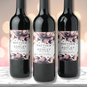 Elegant Boho Blush Pink Floral Wedding Wine Label