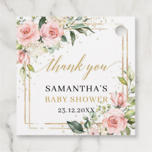 Elegant boho blush pink roses greenery Baby Shower Favour Tags