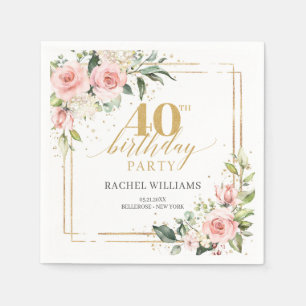 Elegant boho blush pink roses greenery gold frame napkin