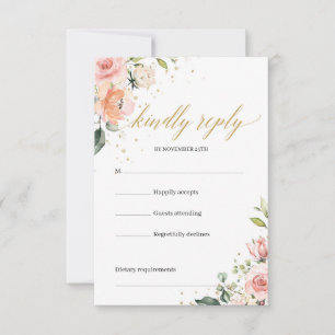 Elegant boho blush pink roses greenery rsvp card