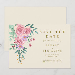 Elegant Boho Blush Pink Watercolor Floral Wedding  Save The Date