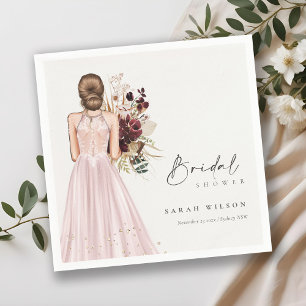 Elegant Boho Blush Wedding Gown Bridal Shower Napkin