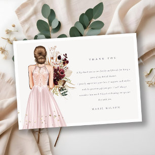 Elegant Boho Blush Wedding Gown Bridal Shower Thank You Card