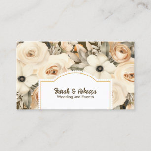 Elegant Boho Bohemian Gold Champagne Brown Floral Business Card