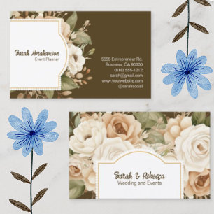 Elegant Boho Bohemian Gold Champagne Brown Floral Business Card