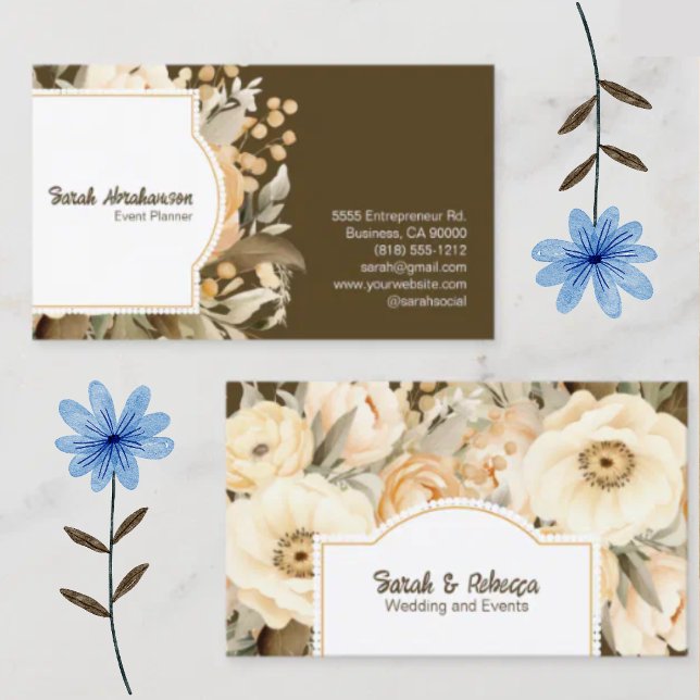 Elegant Boho Bohemian Gold Champagne Brown Floral Business Card (Creator Uploaded)