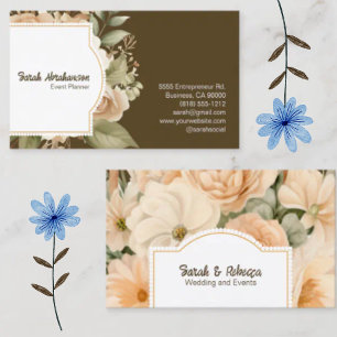 Elegant Boho Bohemian Gold Champagne Brown Floral Business Card