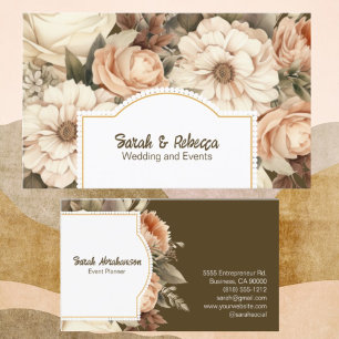 Elegant Boho Bohemian Gold Champagne Brown Floral Business Card