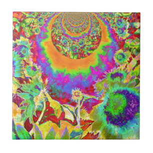 Elegant boho bohemian retro sunflowers  tile