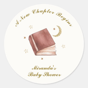 Elegant Boho Book Moon Star Baby Shower  Classic Round Sticker