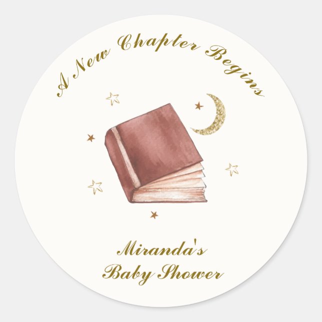 Elegant Boho Book Moon Star Baby Shower  Classic Round Sticker (Front)