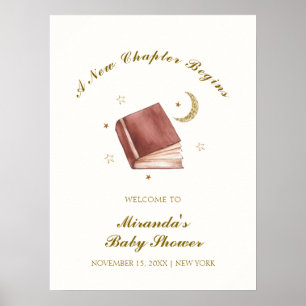 Elegant Boho Book Moon Star Baby Shower Welcome  Poster