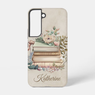Elegant Boho Book Stack Floral  Name Samsung Galaxy Case