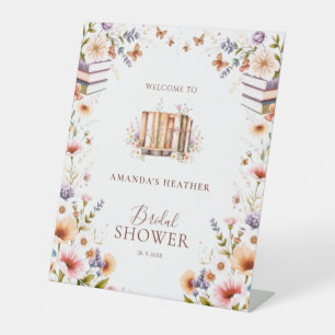 Elegant Boho Book Theme Bridal Shower Welcome Pedestal Sign