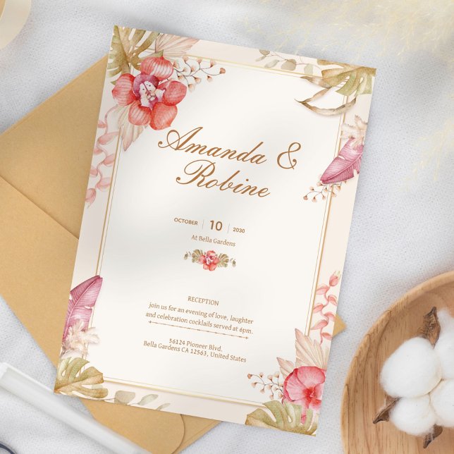 Elegant Boho Botanical Floral Wedding Invitation (Creator Uploaded)