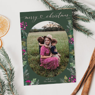 Elegant Boho Botanical Foliage Green Christmas  Holiday Card