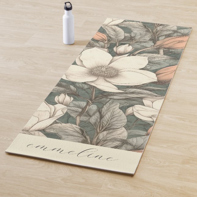 Elegant Boho Botanical Name Yoga Mat (In Situ)