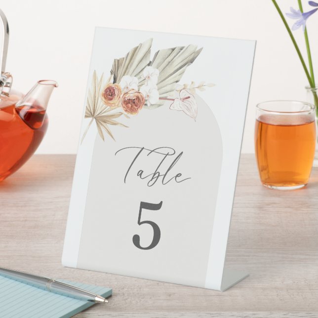Elegant Boho Botanical Wedding Table Number Pedestal Sign (In SItu)