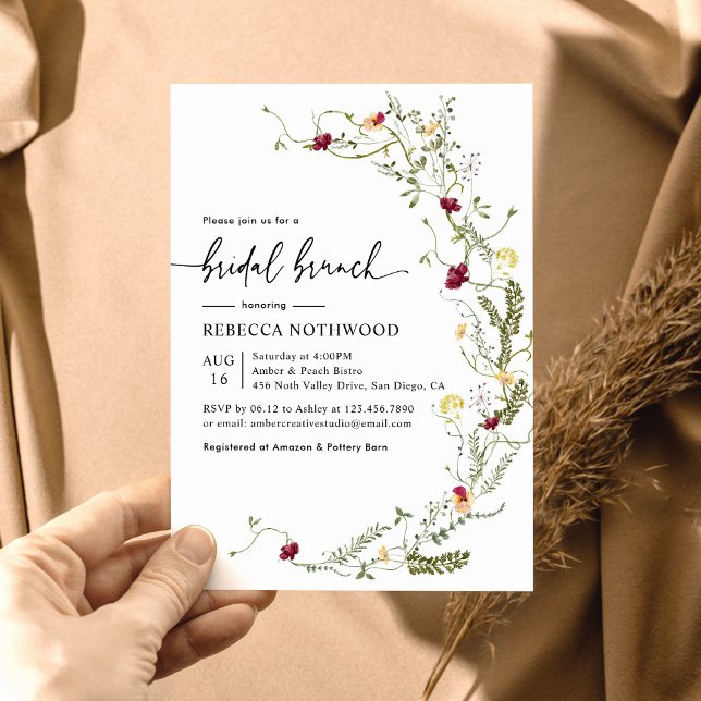 Elegant Boho Botanical Wildflower Bridal Brunch Invitation (Creator Uploaded)