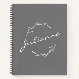 Elegant Boho Botanical Wreath in Grey Personalised Notebook