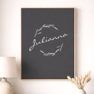 Elegant Boho Botanical Wreath in Grey Personalised Poster