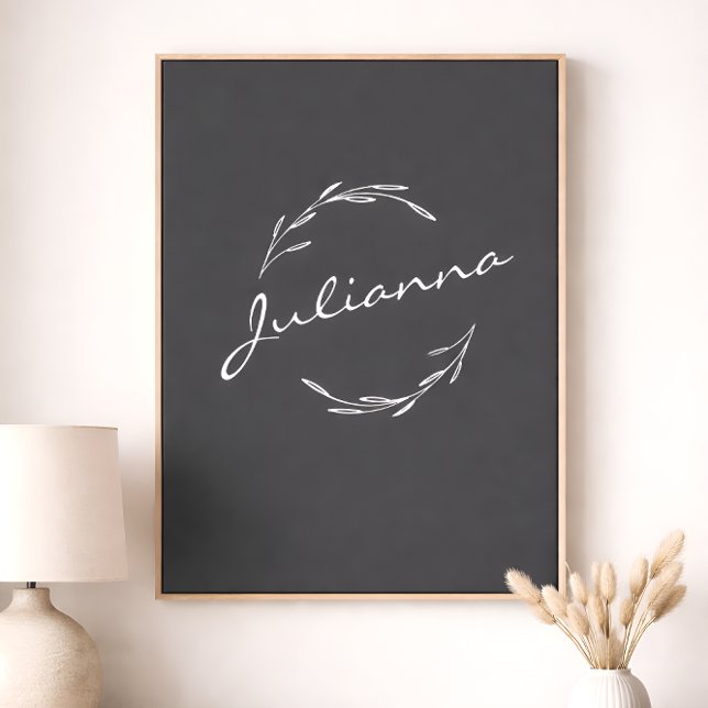 Elegant Boho Botanical Wreath in Grey Personalised Poster (Creator Uploaded)