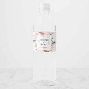 Elegant Boho Bouquet Wedding Water Bottle Label